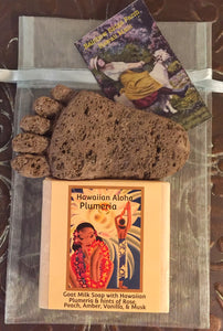 Plumeria Goat Milk Soap with a hand-carved Pumice Foot in Organza