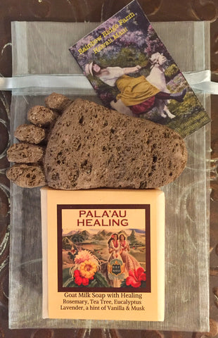 Pala'au Healing Goat Milk Soap with Hand-Carved Pumice Foot in Organza